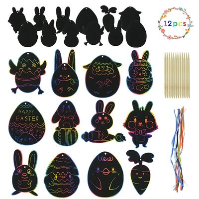 12pcs Easter Egg DIY Magic Color Scratch Paint Crafts Kids H