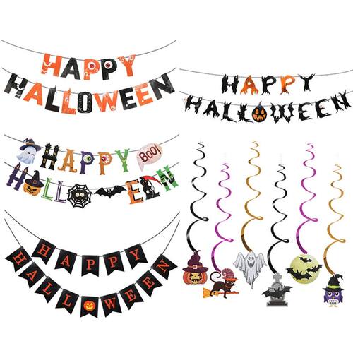 Halloween Party Paper Garland Bat Pumpkin Banner  Happy Hall