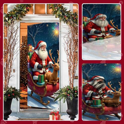 New Christmas door frame with Santa Claus and reindeer patte