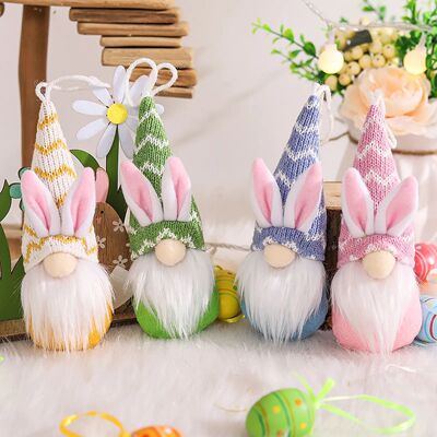 4pcs Easter Bunny Gnome Decoration Dwarf Gnomes Handmade Stu