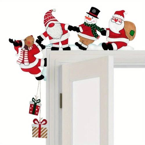 2D Flat, Charming Wooden Santa Claus, Snowman and Reindeer D