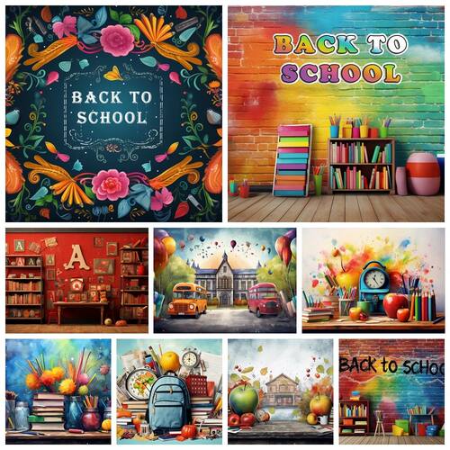 New Photography Backdrop Bookshelf Book Back to School Stude