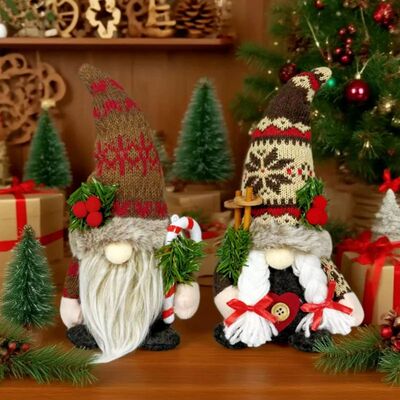 Christmas Decorations, Knitted Hat with Pine Branch, Rudolph