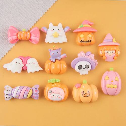 10Pcs Halloween Cartoon Resin Cute Pumpkin Head Bat Ghost Fl