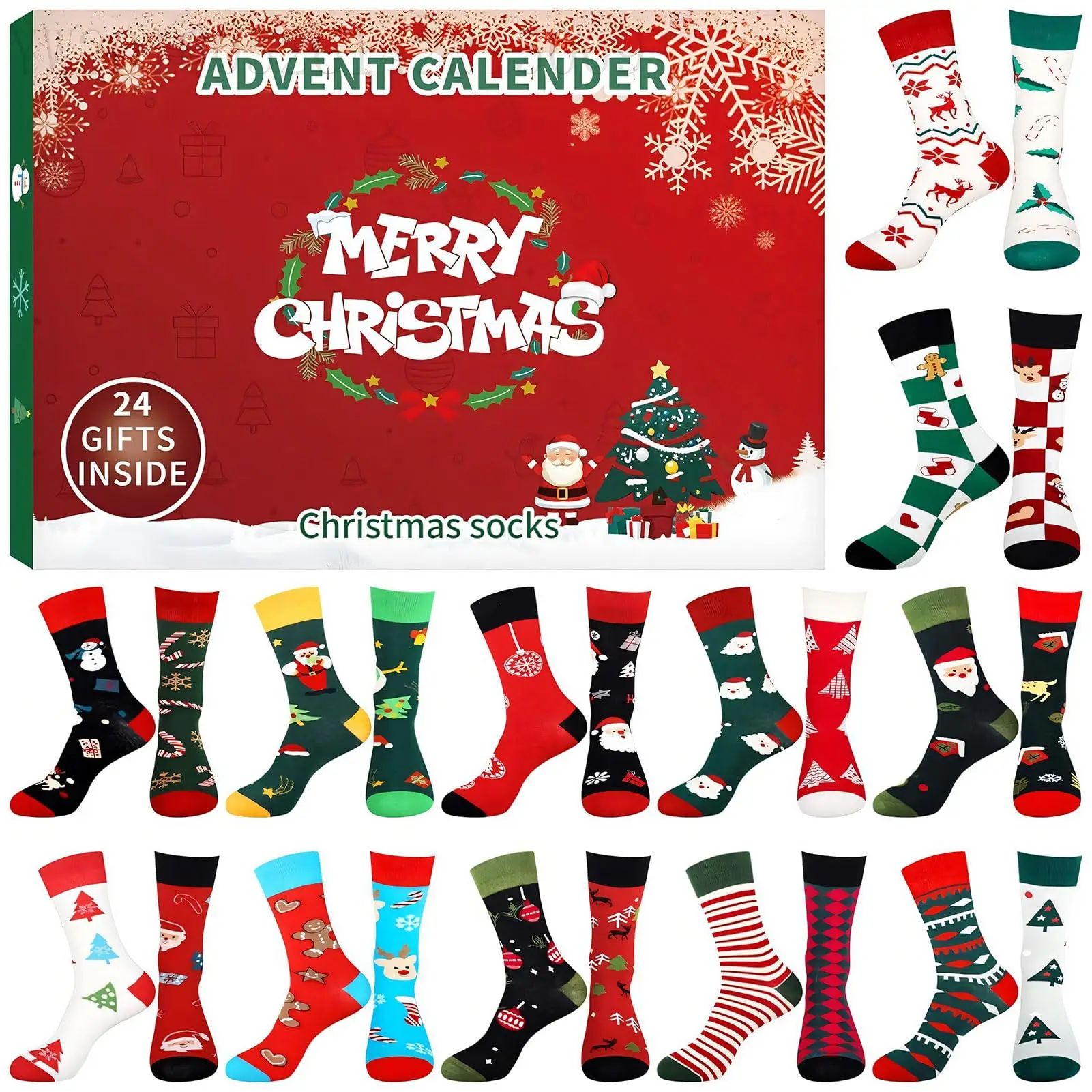 Socks Advent Calendar  Women, 12 Pairs Christmas Socks Adven