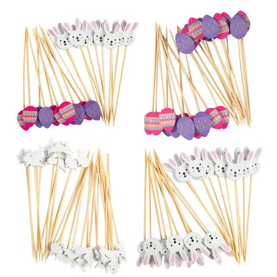 100pcs Easter Bunny Bamboo Skewers Toothpicks Rabbit Eggs Fo