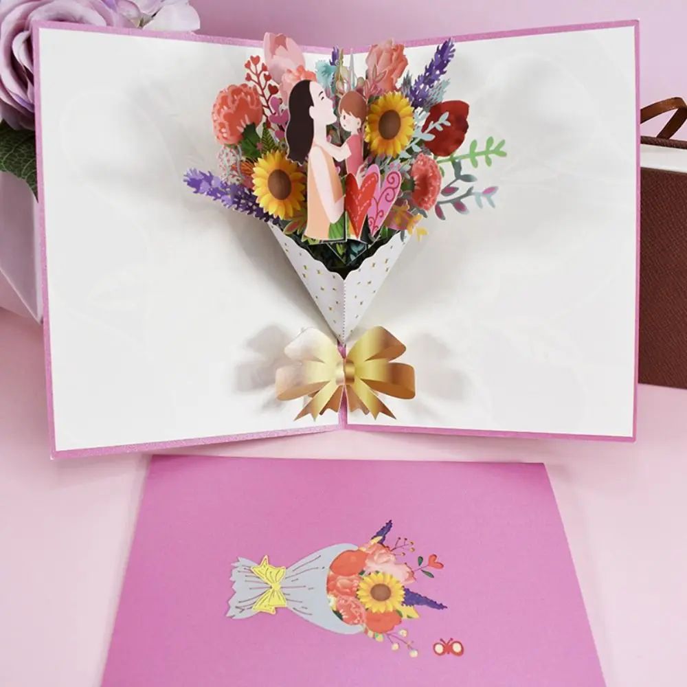 3D Bouquet Card Blessing Card Gift for Mothers Day Mom Wife