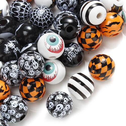 10pcs/set Halloween Wood Beads Round Spacer Beads  Craft Pol