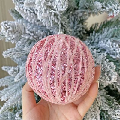 10cm Christmas Ball Ornaments Pink Glitter Balls Xmas Tree H