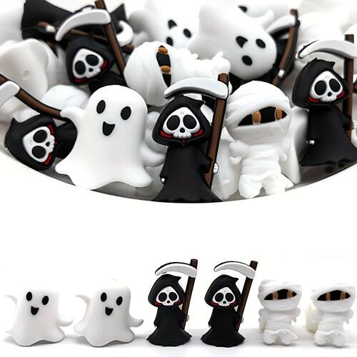 6pcs Halloween Silicone Beads - 3D Spacer Beads with Black &