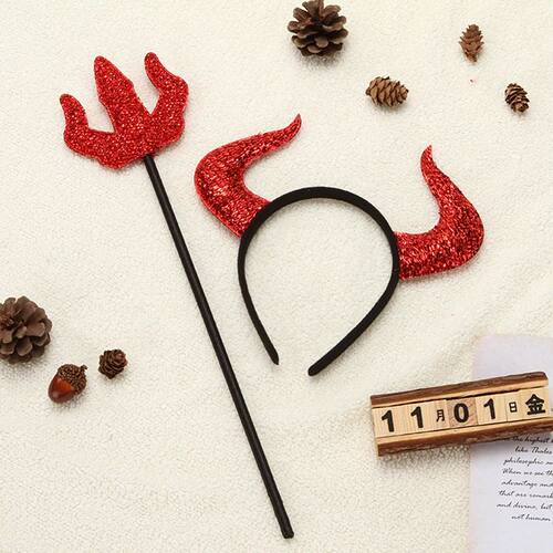 2Pcs/set Halloween Ox Horn Headband Fork Set Party Costume P