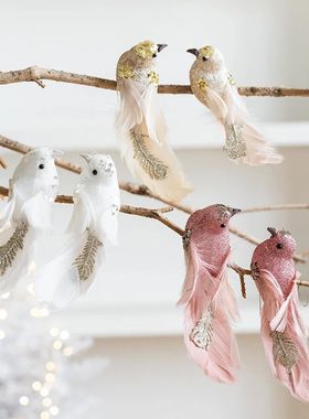 2PC Glitter Christmas Birds Artificial Foam Feathers Couple