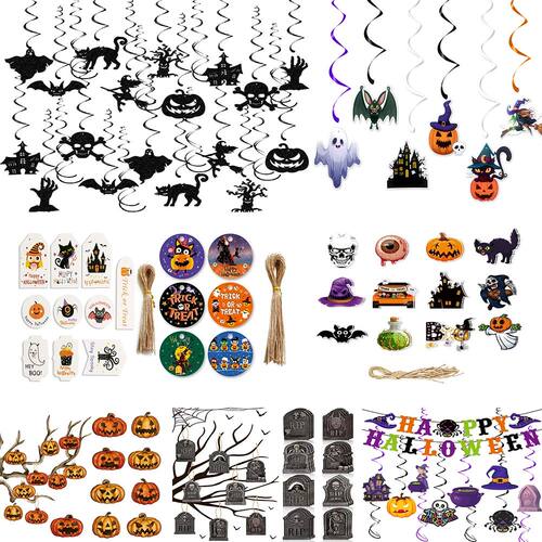 Halloween Decor Hanging Banner Tag pumpkin Bat Skull Ghost S
