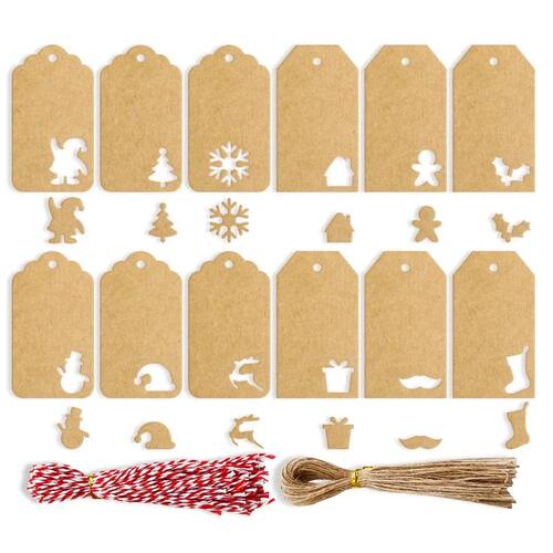 48/50pcs Merry Christmas Tags Kraft Paper Card Gift Label Ta