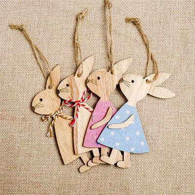4pcs/set Easter Rabbit Decoration Wooden Pendants Cute Bunny