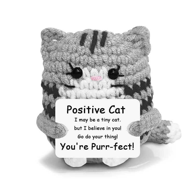 Positive Crochet Cat Mini Animal Emotional Cheer Up Support