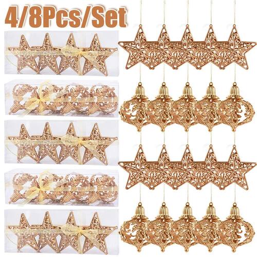 4/8pcs Hollowed Out 3D Star Pendant Plastic Christmas Tree H