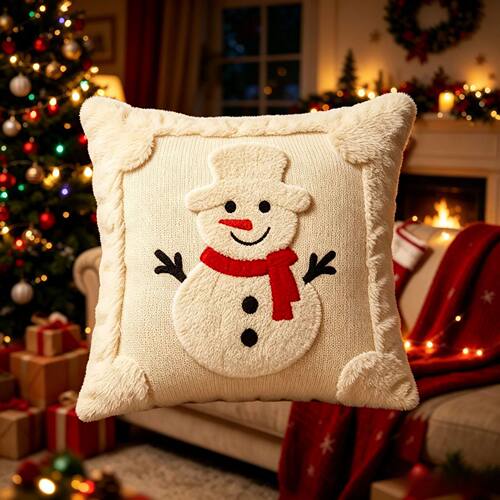 3D Embroidered Plush Throw Pillow, Christmas Pillow Cover, C