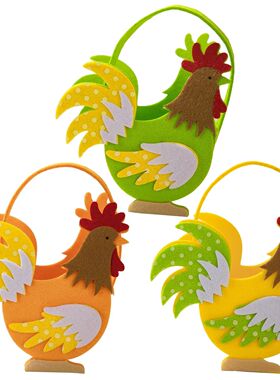2025 Easter Day Felt Candy Handbag 3D Colorful Rooster Baske