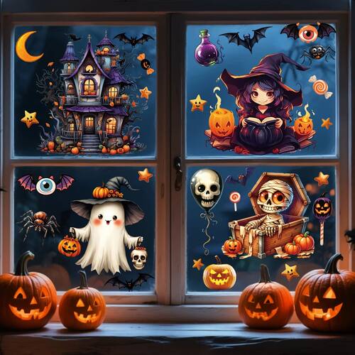 6pcs/set Halloween Window Sticker Decoration Terror Witches