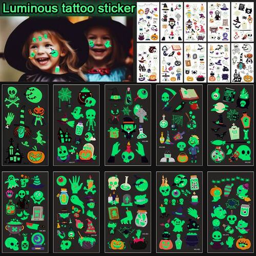 10Sheets Luminous Halloween Tattoo Stickers Ghost Pumpkin Ki