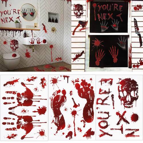 Halloween Bloody Handprint Window Stickers Horror Bloodstain
