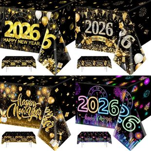 2026 Happy New Year Tablecloth Plastic Table Cover Happy New