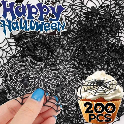 200/20PCS Halloween Spiders with Spiders Web Black Decor Spi