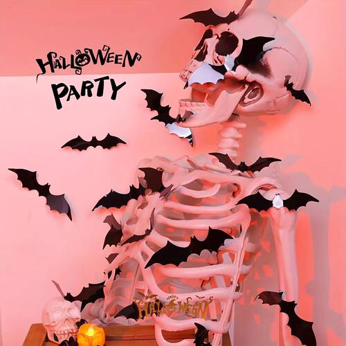 Halloween Bats Decorations,3D Pvc Bat on The Wall,Black Bats