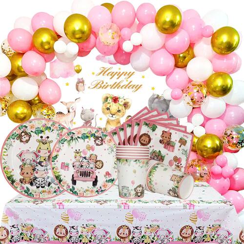Pink Jungle Animal Safari Theme Party Decoration Disposable