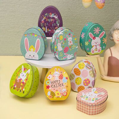 Creative Colorful Easter Bunny Egg Candy Box Metal Chocolate