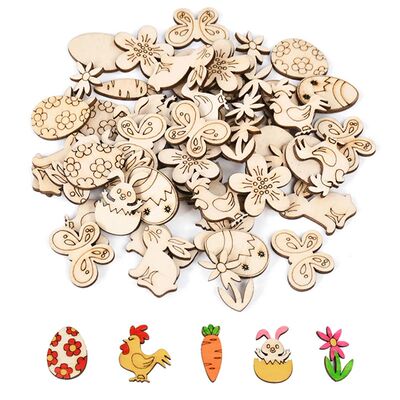 50pcs Easter Wooden Confetti Rabbit Carrot Eggs Kids Paintin