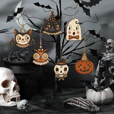 Vintage Halloween Hanging Ornaments 6/12/24Pcs Set s Bats Pu