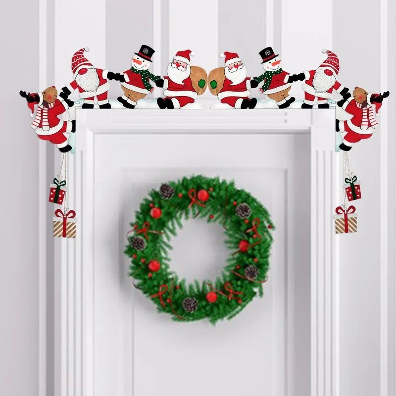 Wood Christmas Door Corner Decor Xmas Door Frame Decor Santa