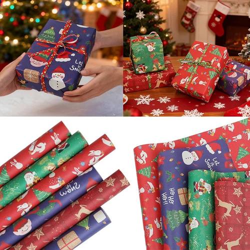10m/roll Kraft Christmas Wrapping Paper Cartoon Santa Claus