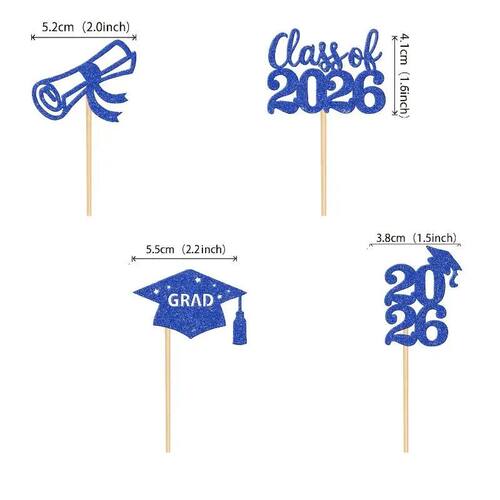Class of 2026 Graduation Cake Decorations 12pc Mortarboard C