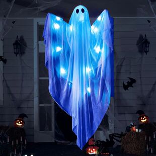 Halloween Hanging Light up Ghost with Spooky Blue LED Light,