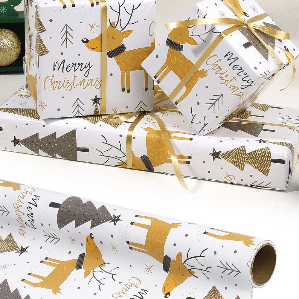 1roll Gift Wrapping Paper Deer Christmas Tree Wrapping Paper