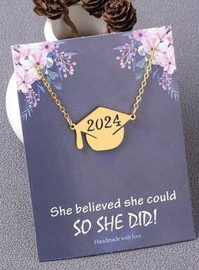 Graduation Cap Pendant Necklace With Card Stainless Steel Gr