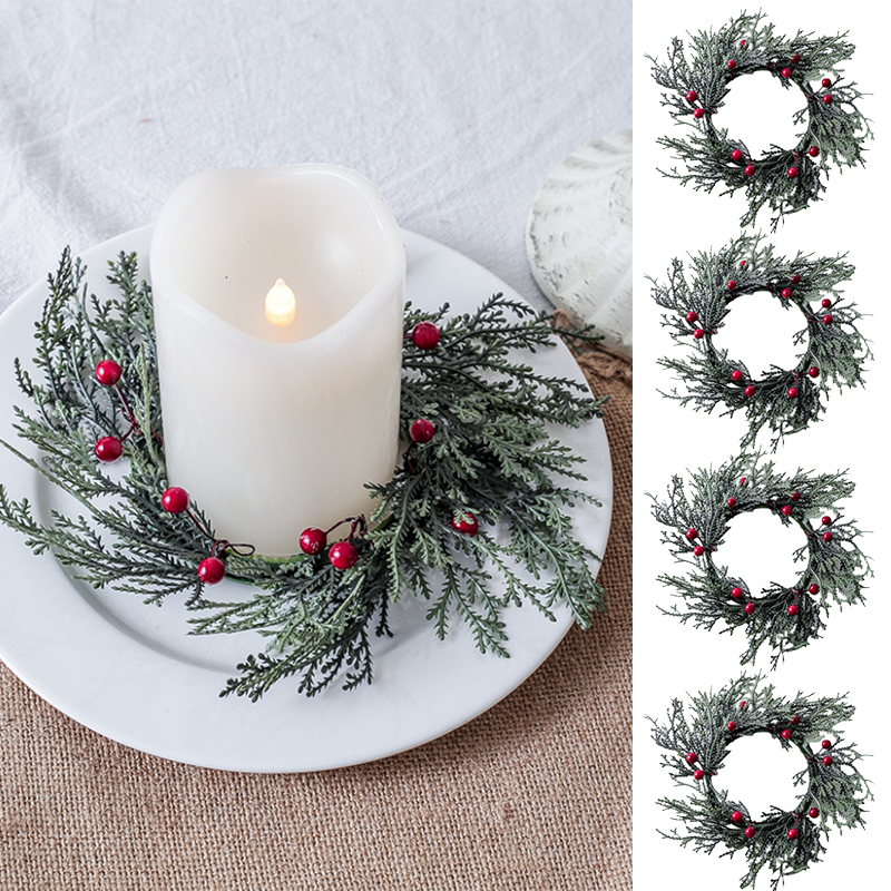 20/25cm Artificial Pine Branches Candle Wreaths Christmas Pa