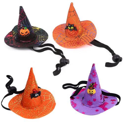 Halloween Pet Decoration Sequin Spider Web Witch Hat Elastic