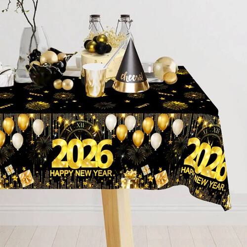 2026 Happy New Year Tablecloth Plastic Table Cover Happy New