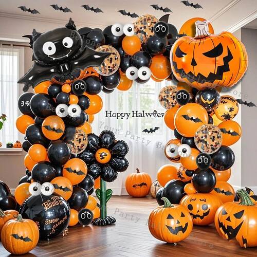 Halloween Pumpkin Balloons Garland Arch Kit Orange Black Bal
