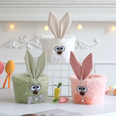 Easter Bunny Basket Empty Easter Egg Hunting Bucket Rabbit E