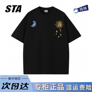 STA旗舰店美式潮牌小众设计短袖男女夏季复古高街重磅纯棉黑色t恤