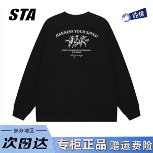 STA旗舰店马年限定美式长袖t恤男女潮牌复古高街重磅纯棉情侣卫衣