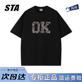 STA旗舰店美式 潮牌小众设计感印花短袖 男女复古高街纯棉黑色t恤