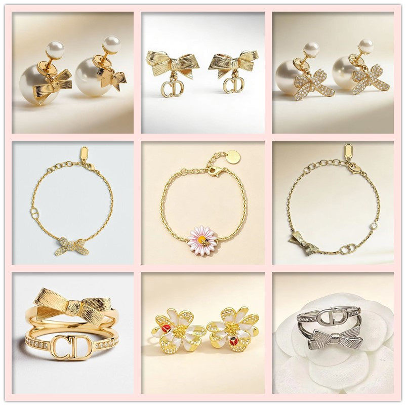 D C D D C D家新款蝴蝶结耳环珍珠双层项链轻奢戒指高级感CD耳钉