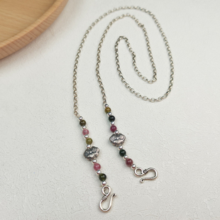 65CM75CMS925纯银天然碧玺原创设计秋冬如意锁毛衣项链女款民族风