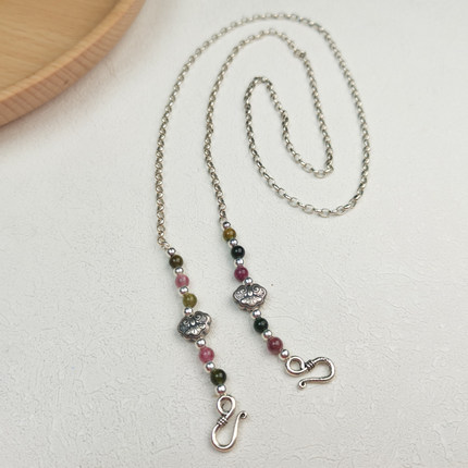 65CM75CMS925纯银天然碧玺原创设计秋冬如意锁毛衣项链女款民族风